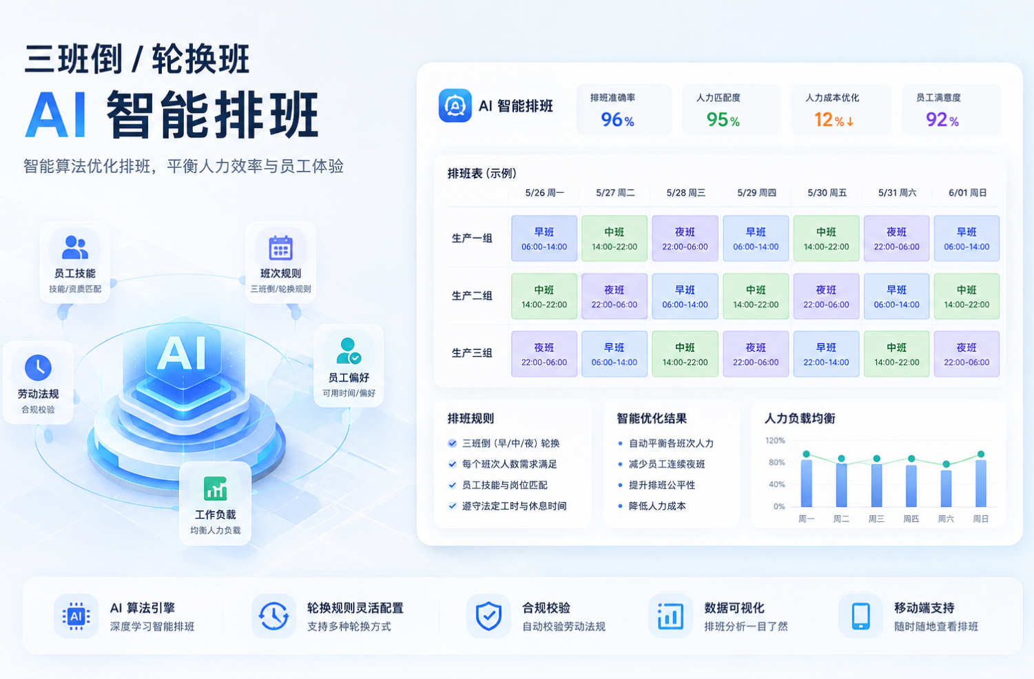 三班倒 / 轮换班 AI 智能排班